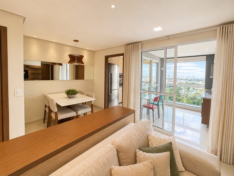 Apartamento 2Q premium c/ Wi-Fi e garagem | Setor Bueno