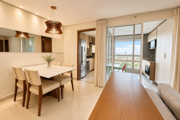 Apartamento 2Q premium c/ Wi-Fi e garagem | Setor Bueno