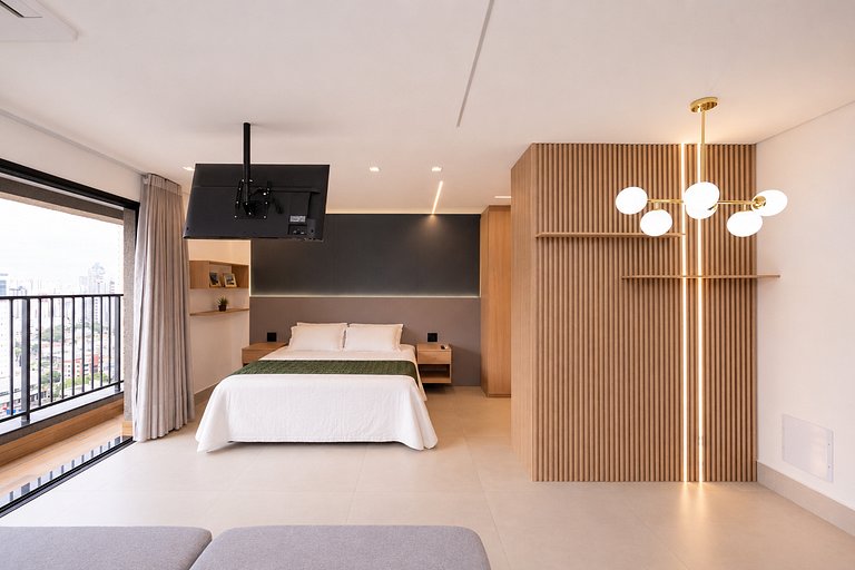 Studio Premium no Hub Bueno | Rooftop, Piscina e Vista